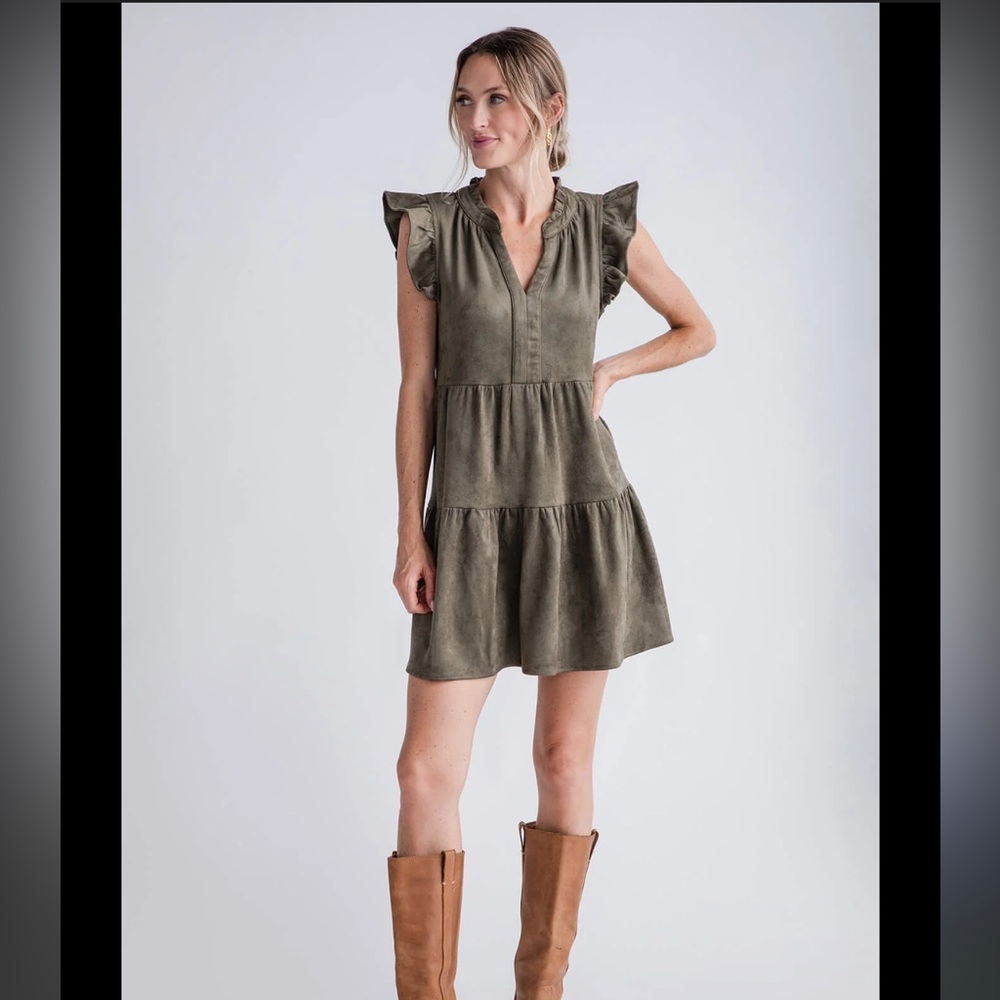 NWT Skies Are Blue Faux Suede Tiered Mini Dress